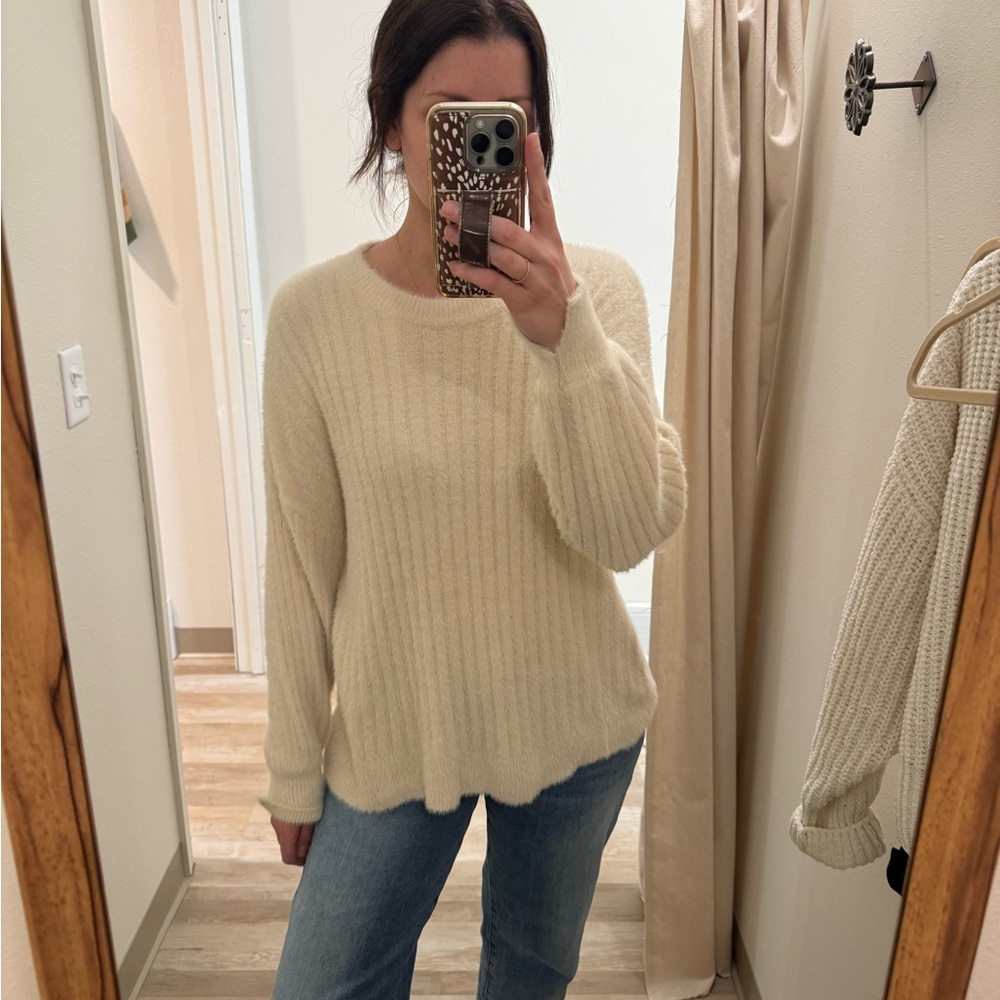 Cozy Cream Eyelash Ribbed Women's Sweater